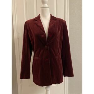 Vintage 1990s Deep Burgundy Velvet Blazer  Casual Corner Size 8